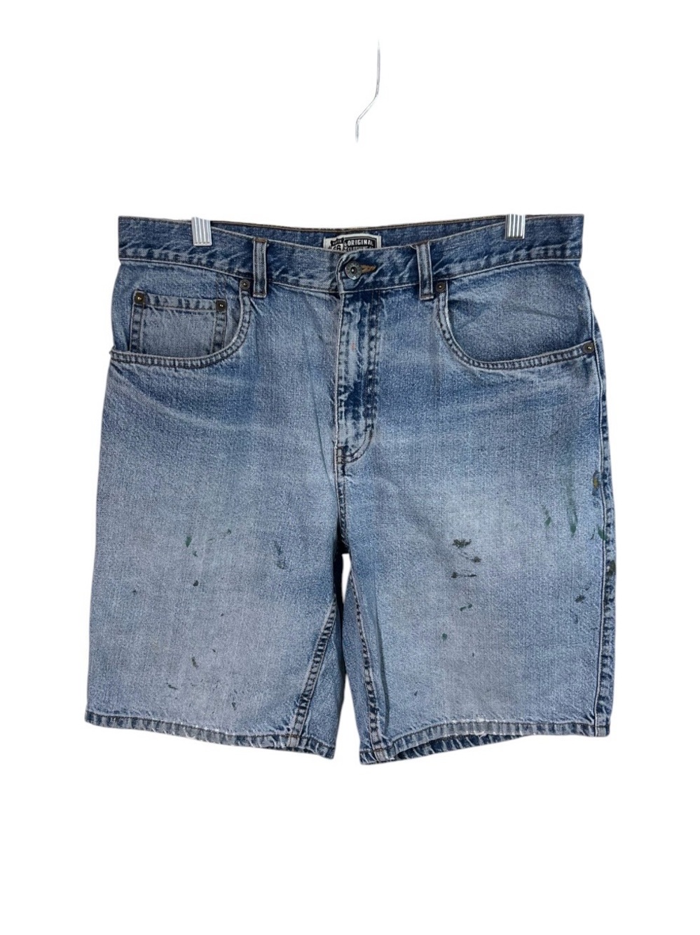 Vintage Y2K Denim Route 66 Jean Shorts Mens Size 34 Medium Wash Paint Stains